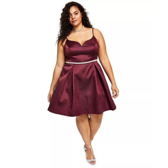 B DARLIN Trendy Plus Size V-Neck A-Line Formal Knee Length Burgundy Dress NWT - Picture 1 of 6
